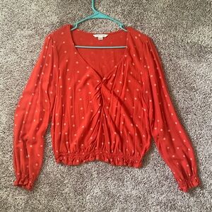 American Eagle Red Flower Print Ruched Hem Crop Top Size Medium